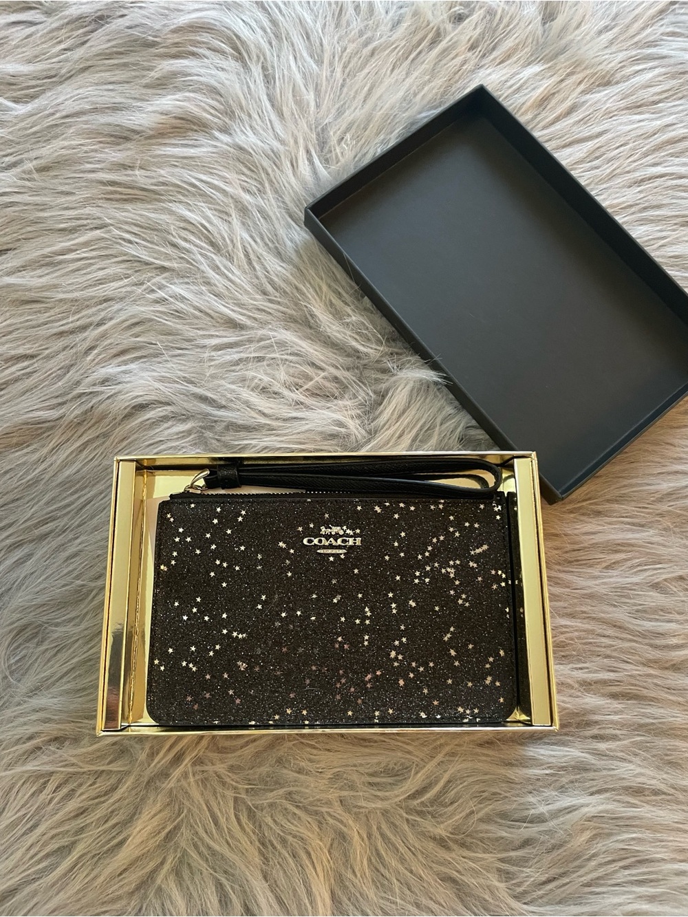 Coach Black Glitter Star Wristlet with Coach Logo